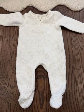 Mud Pie Cream Quilted Heart Footed One-Piece